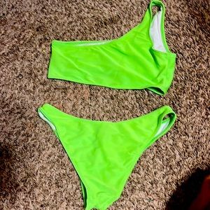 Neon green two-piece swimsuit, not used size medium